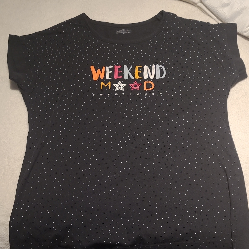 Girls' Black 'Weekend Mood' Graphic Short Sleeve Tee